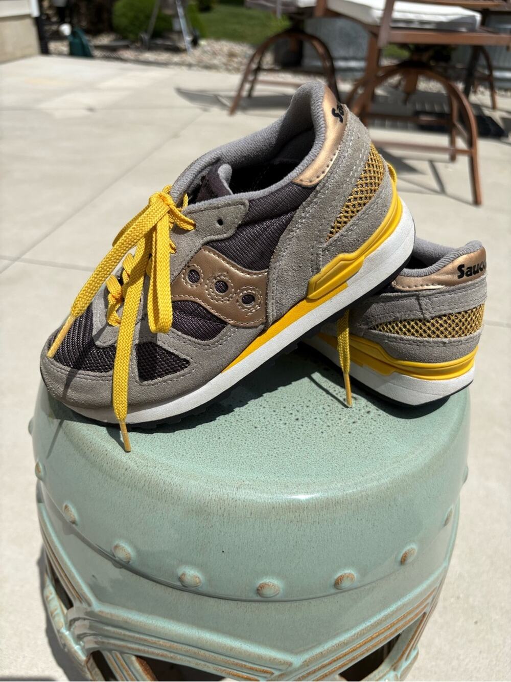 Saucony Shadow Kids Gray and Yellow Mesh Suede Sneakers-size 13